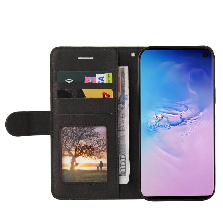 KT Leather Series-1 Bi-color Splicing Leather Case Stand Cover with Strap for Samsung Galaxy S10 - Black