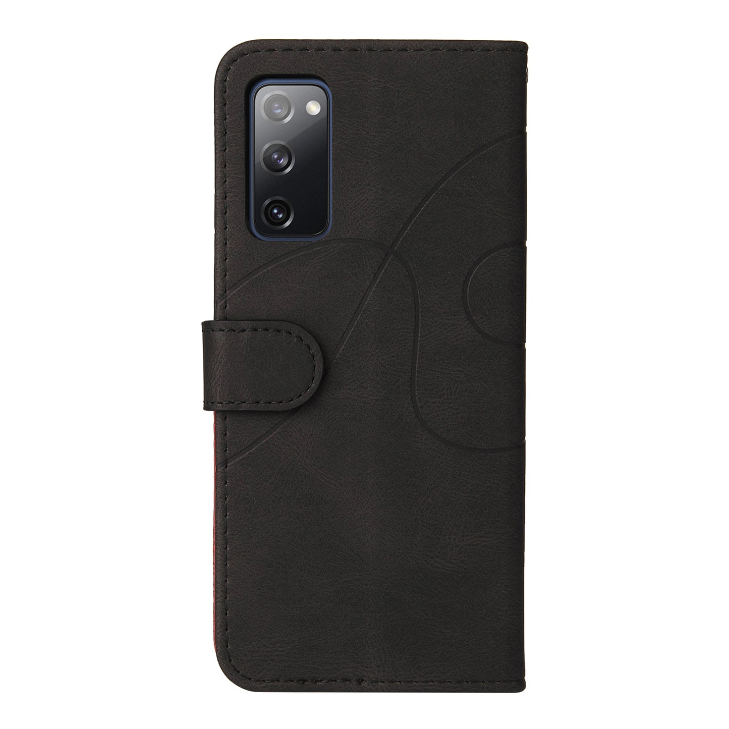 KT Leather Series-1 Bi-color Splicing Design Wallet Stand Leather Shell Cover with Strap for Samsung Galaxy S20 FE 2022/S20 FE 4G/S20 FE 5G/S20 Lite - Black
