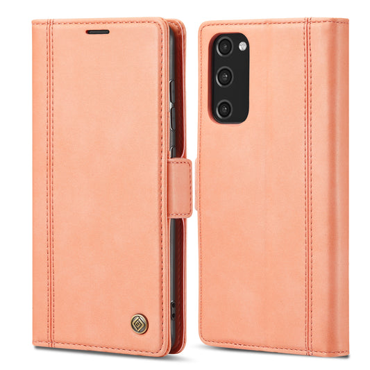 LC.IMEEKE Stand PU Leather Flip Wallet Card Holders Protective Phone Cover for Samsung Galaxy S20 4G/S20 5G - Orange