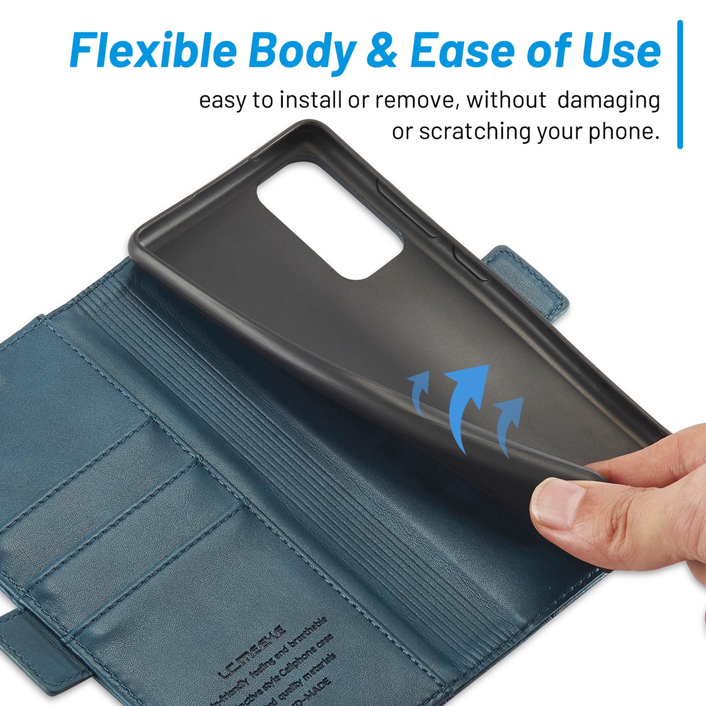 LC.IMEEKE Stand Feature PU Leather Wallet Case Flip Folio Cover with Card Slots and Magnetic Buckle for Samsung Galaxy S20 Plus - Blue
