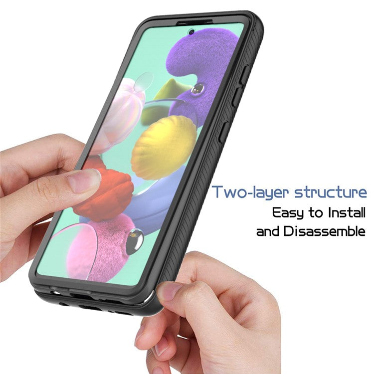 Full Coverage Shock-Absorbed Hybrid Phone Protective Case with PET Screen Protector for Samsung Galaxy A51 4G SM-A515 - Dark Blue