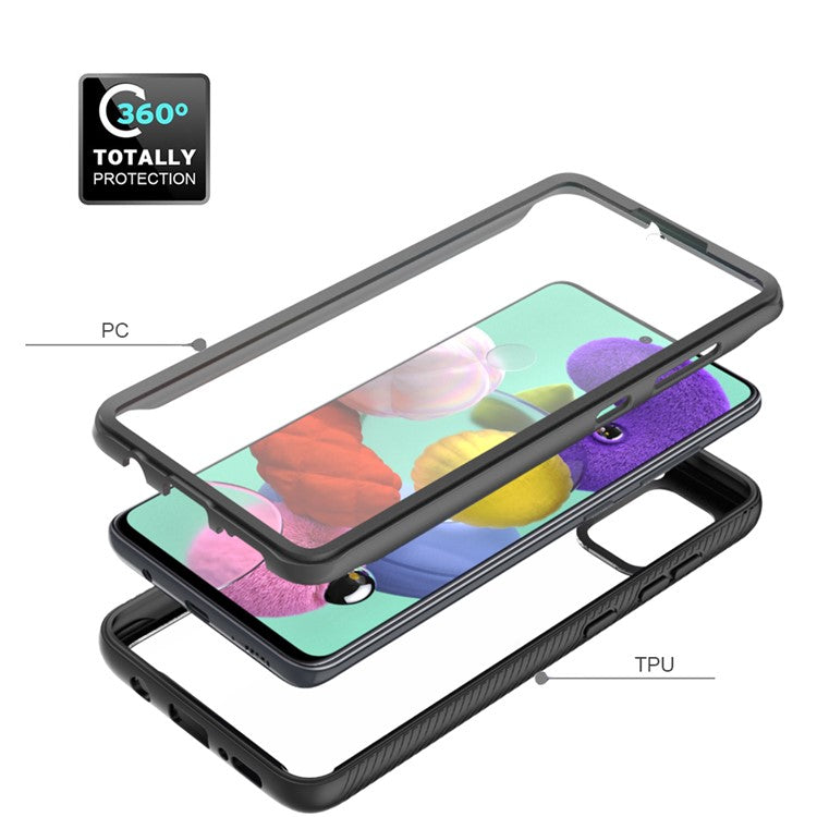 Full Coverage Shock-Absorbed Hybrid Phone Protective Case with PET Screen Protector for Samsung Galaxy A51 4G SM-A515 - Dark Blue