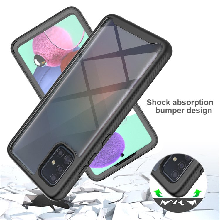 Full Coverage Shock-Absorbed Hybrid Phone Protective Case with PET Screen Protector for Samsung Galaxy A51 4G SM-A515 - Dark Blue