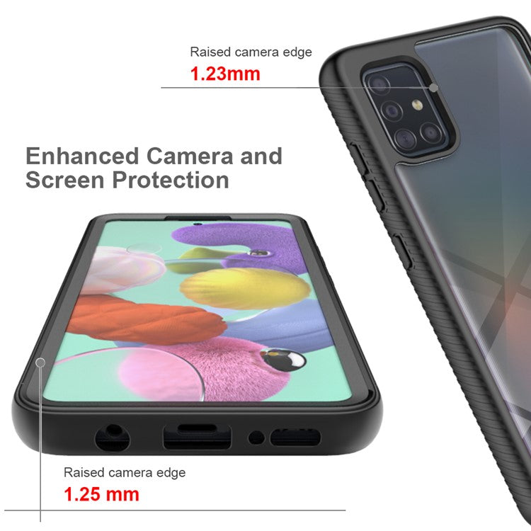 Full Coverage Shock-Absorbed Hybrid Phone Protective Case with PET Screen Protector for Samsung Galaxy A51 4G SM-A515 - Dark Blue