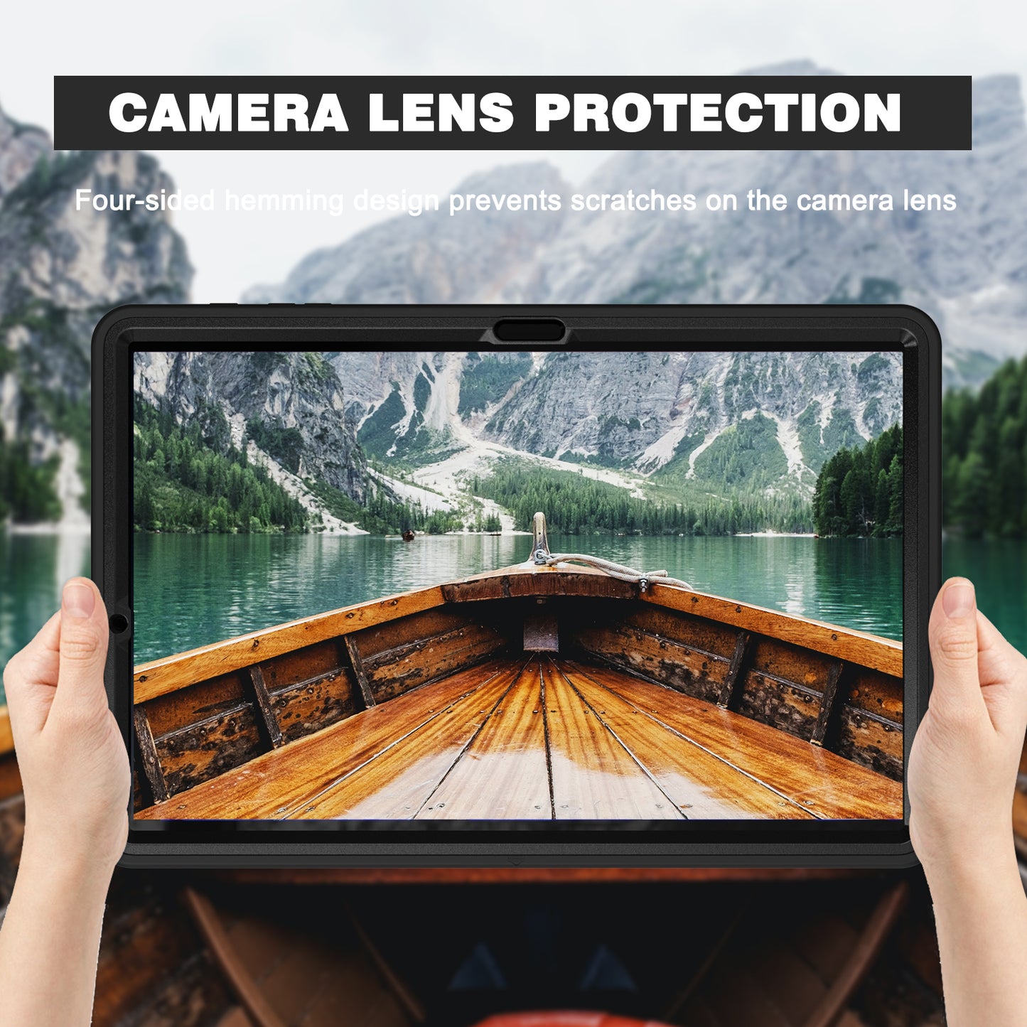 For Samsung Galaxy Tab S9 FE+ / S9+ / S8+ / S7+ / S7 FE T730 / T735 / T736B / T736N 360&#176; Rotary Kickstand PC + TPU Drop-Resistant Tablet Case with Handy Strap - Black