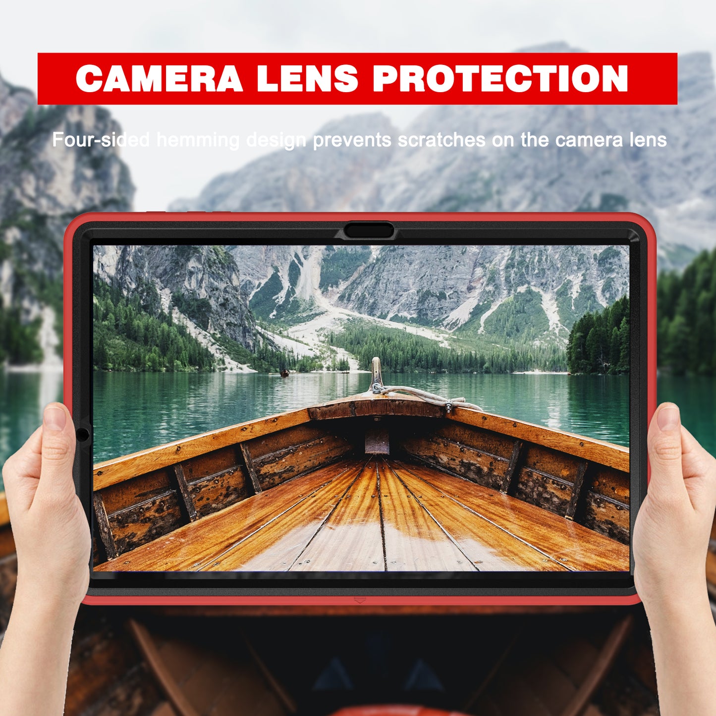 For Samsung Galaxy Tab S9 FE+ / S9+ / S8+ / S7+ / S7 FE T730 / T735 / T736B / T736N 360&#176; Rotary Kickstand PC + TPU Drop-Resistant Tablet Case with Handy Strap - Red