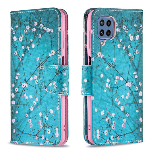 Stand Feature Pattern Printing PU Leather Magnetic Flip Cover Wallet Purse Case for Samsung Galaxy M32 (Global Version) - Plum Blossom