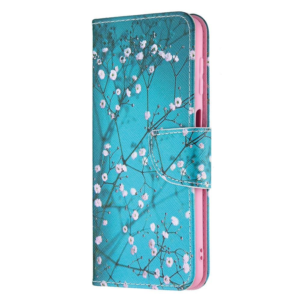 Stand Feature Pattern Printing PU Leather Magnetic Flip Cover Wallet Purse Case for Samsung Galaxy M32 (Global Version) - Plum Blossom