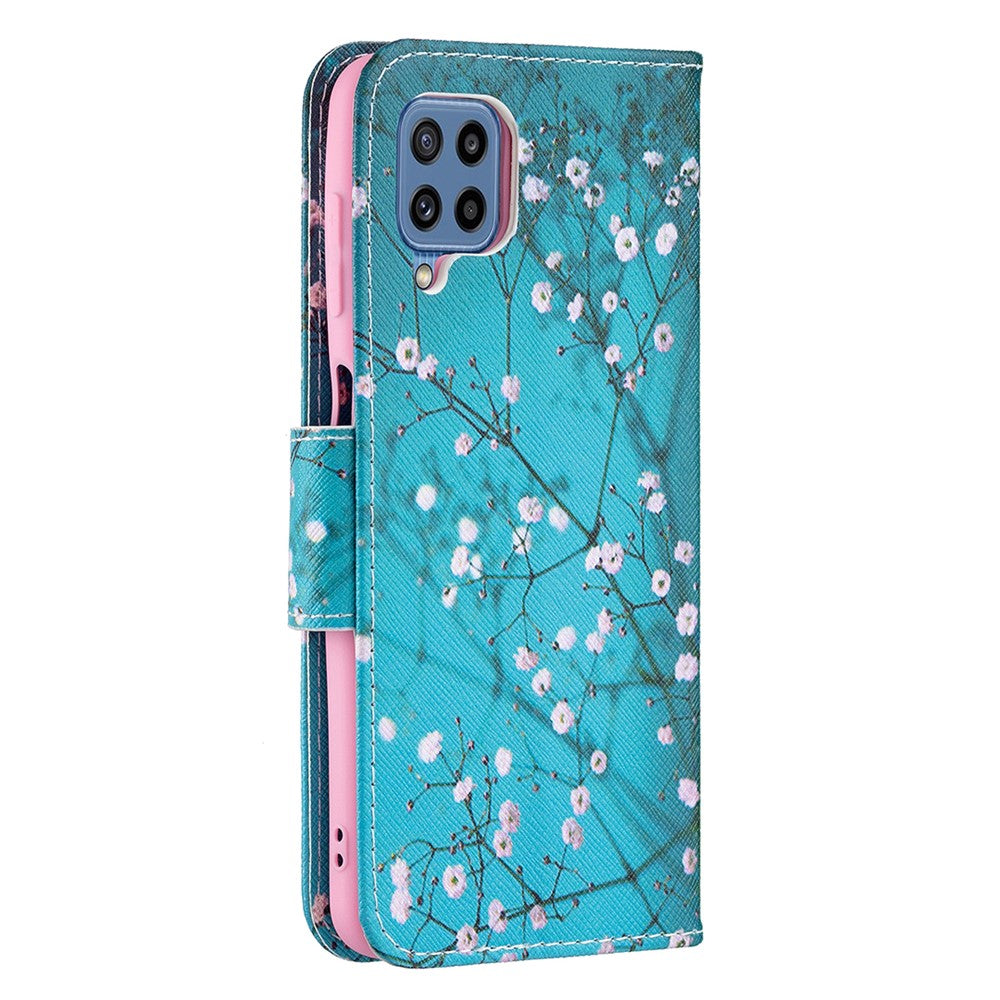 Stand Feature Pattern Printing PU Leather Magnetic Flip Cover Wallet Purse Case for Samsung Galaxy M32 (Global Version) - Plum Blossom