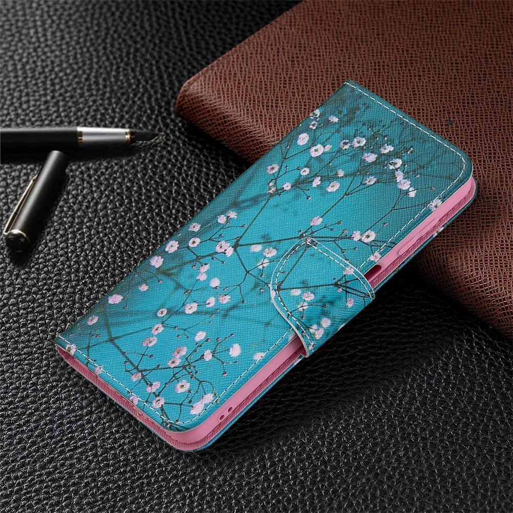 Stand Feature Pattern Printing PU Leather Magnetic Flip Cover Wallet Purse Case for Samsung Galaxy M32 (Global Version) - Plum Blossom
