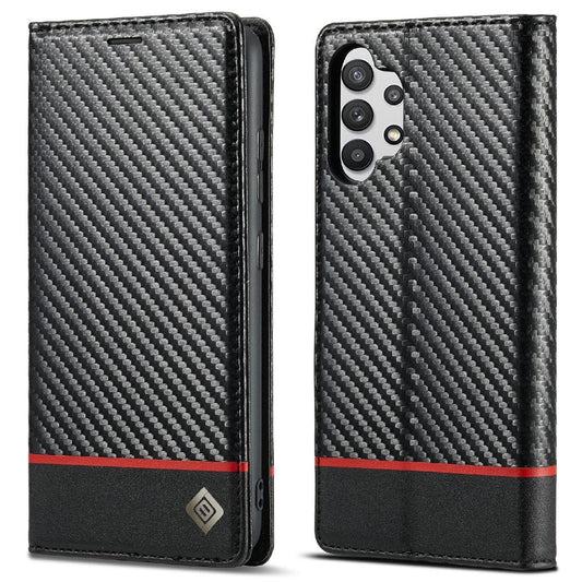 LC.IMEEKE Anti-drop Leather Case Carbon Fiber Pattern Phone Cover with Wallet for Samsung Galaxy A32 5G/M32 5G - Style 2