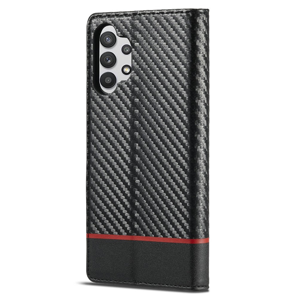 LC.IMEEKE Anti-drop Leather Case Carbon Fiber Pattern Phone Cover with Wallet for Samsung Galaxy A32 5G/M32 5G - Style 2