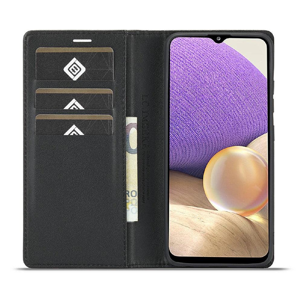 LC.IMEEKE Anti-drop Leather Case Carbon Fiber Pattern Phone Cover with Wallet for Samsung Galaxy A32 5G/M32 5G - Style 2