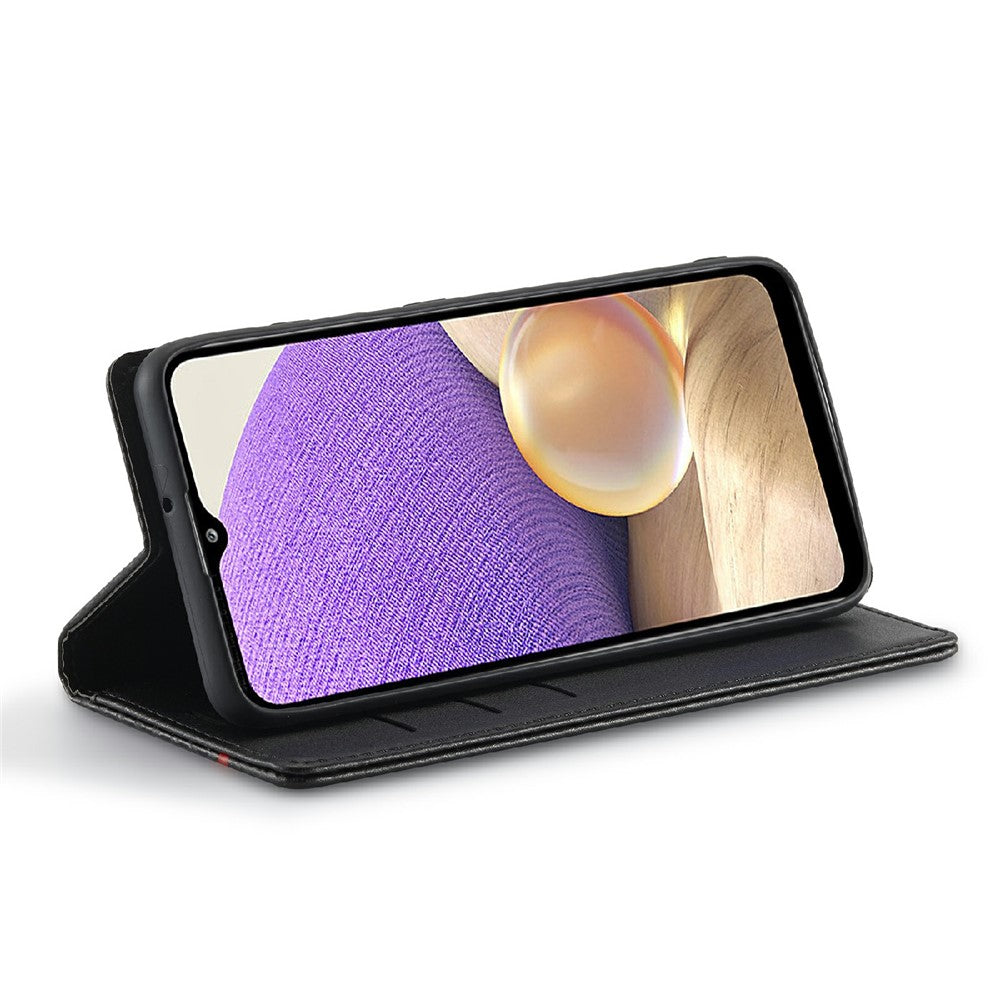 LC.IMEEKE Anti-drop Leather Case Carbon Fiber Pattern Phone Cover with Wallet for Samsung Galaxy A32 5G/M32 5G - Style 2