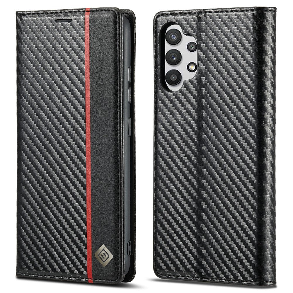 LC.IMEEKE Anti-drop Leather Case Carbon Fiber Pattern Phone Cover with Wallet for Samsung Galaxy A32 5G/M32 5G - Style 1
