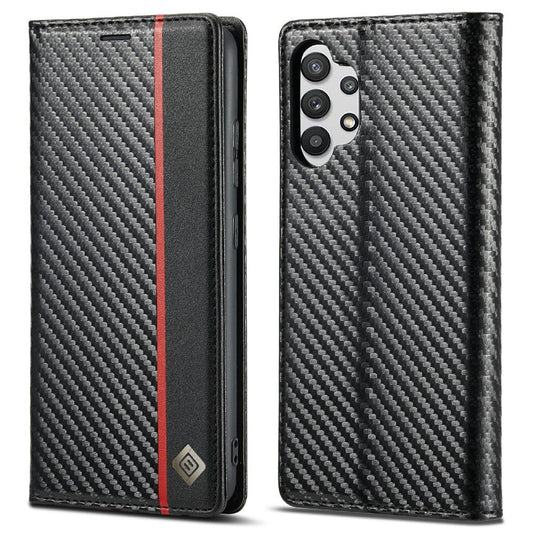 LC.IMEEKE Anti-drop Leather Case Carbon Fiber Pattern Phone Cover with Wallet for Samsung Galaxy A32 5G/M32 5G - Style 1