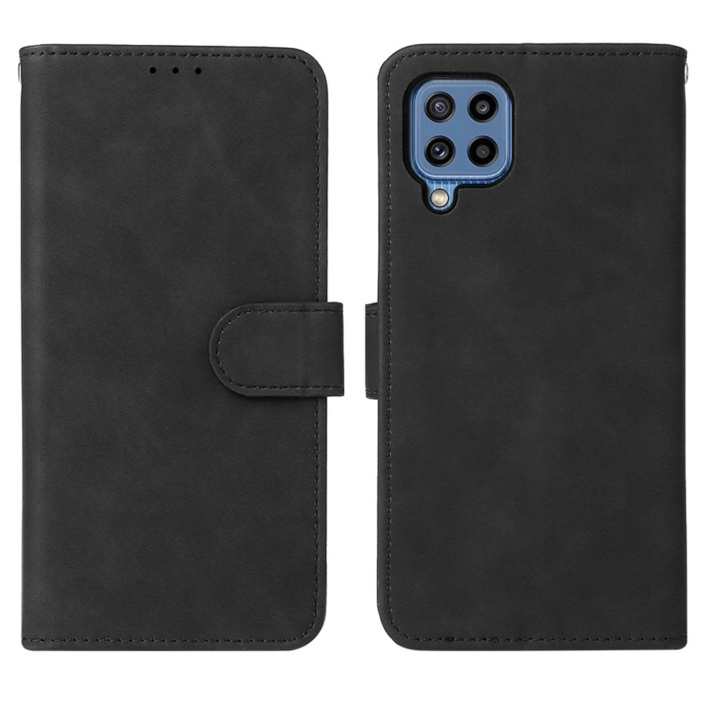 Skin-Feeling Folio Flip Leather Phone Case Cover with Stand Wallet for Samsung Galaxy M32 (Global Version) - Black