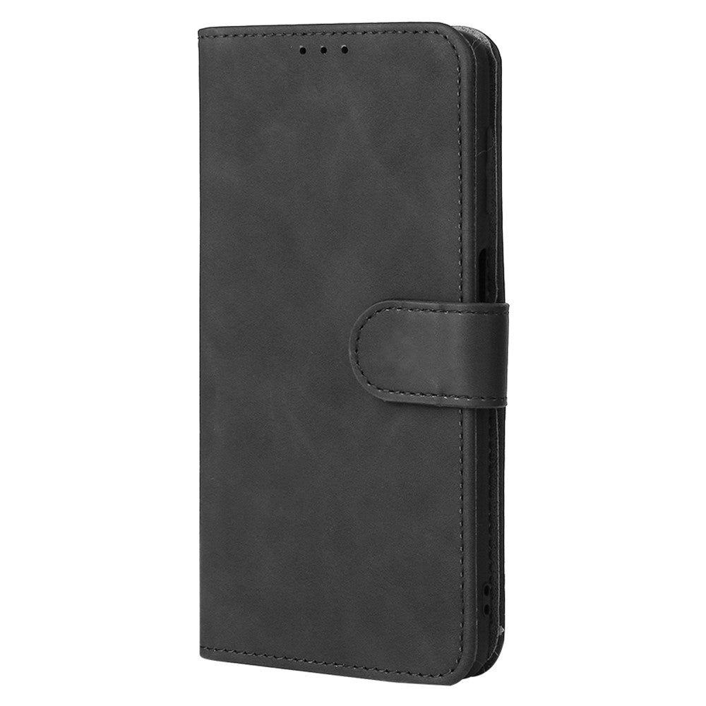 Skin-Feeling Folio Flip Leather Phone Case Cover with Stand Wallet for Samsung Galaxy M32 (Global Version) - Black