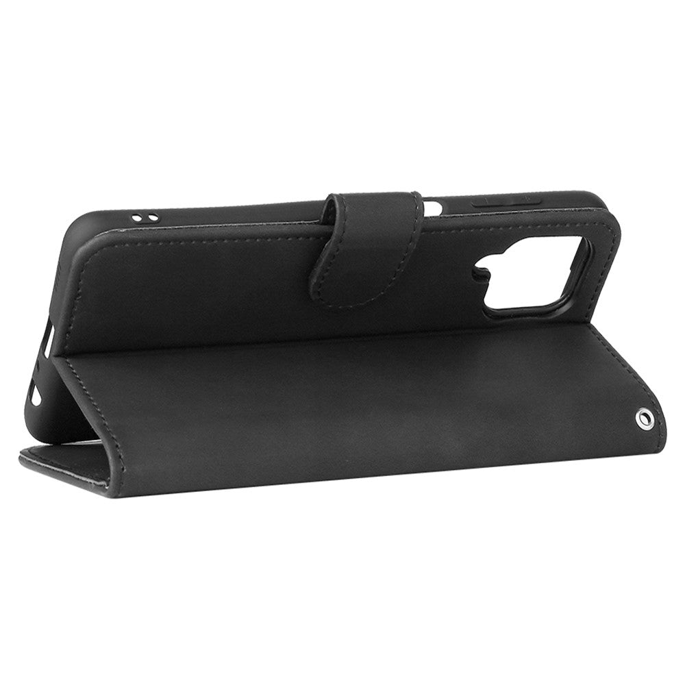 Skin-Feeling Folio Flip Leather Phone Case Cover with Stand Wallet for Samsung Galaxy M32 (Global Version) - Black