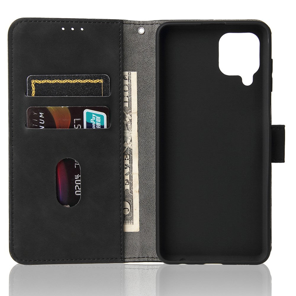 Skin-Feeling Folio Flip Leather Phone Case Cover with Stand Wallet for Samsung Galaxy M32 (Global Version) - Black