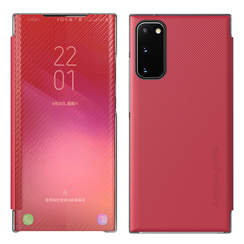 Full Protection Anti-drop Mirror Surface Stand Foldable Design Phone Case for Samsung Galaxy S20 Plus - Red