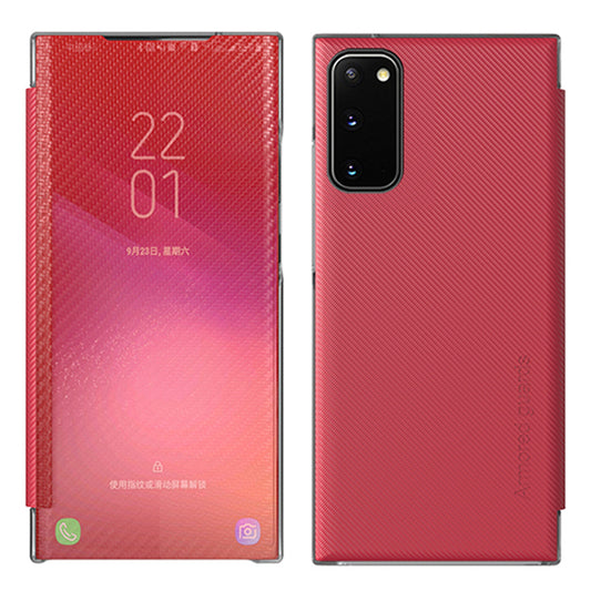 Full Protection Anti-drop Mirror Surface Stand Foldable Design Phone Case for Samsung Galaxy S20 Plus - Red