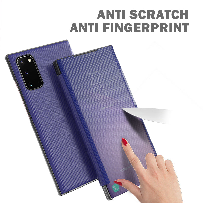 Full Protection Anti-drop Mirror Surface Stand Foldable Design Phone Case for Samsung Galaxy S20 Plus - Blue