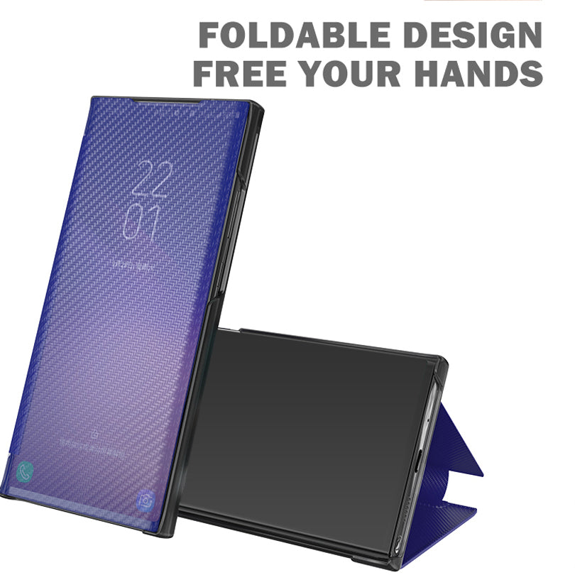 Full Protection Anti-drop Mirror Surface Stand Foldable Design Phone Case for Samsung Galaxy S20 Plus - White