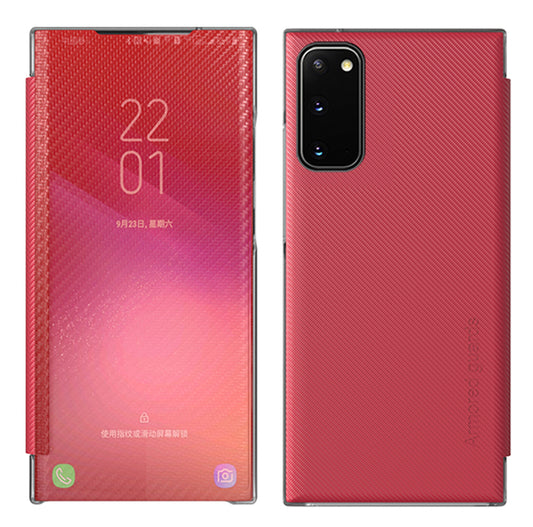 Multi-Color Anti-Fingerprint Folio Flip Carbon Fiber Hard PC Kickstand Case for Samsung Galaxy S20 FE 2022/S20 FE 4G/S20 FE 5G/S20 Lite - Red