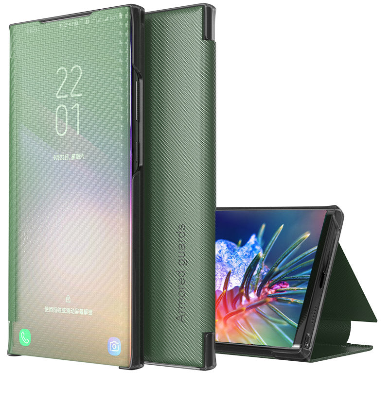 Multi-Color Anti-Fingerprint Folio Flip Carbon Fiber Hard PC Kickstand Case for Samsung Galaxy S20 FE 2022/S20 FE 4G/S20 FE 5G/S20 Lite - Green