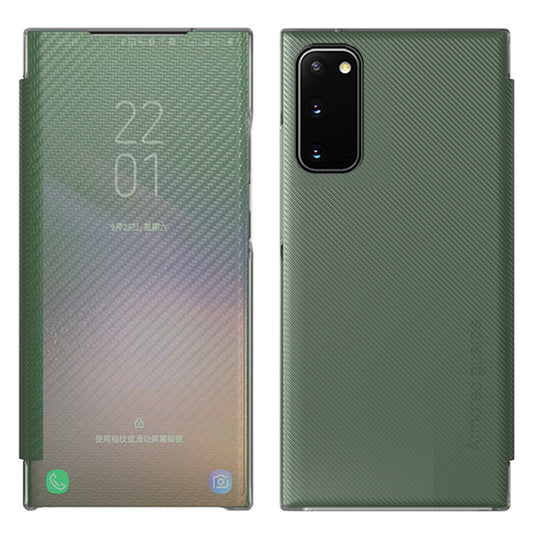 Translucent Anti-Fingerprint Folio Flip Carbon Fiber Hard PC Kickstand Case for Samsung Galaxy S20 4G/S20 5G - Green