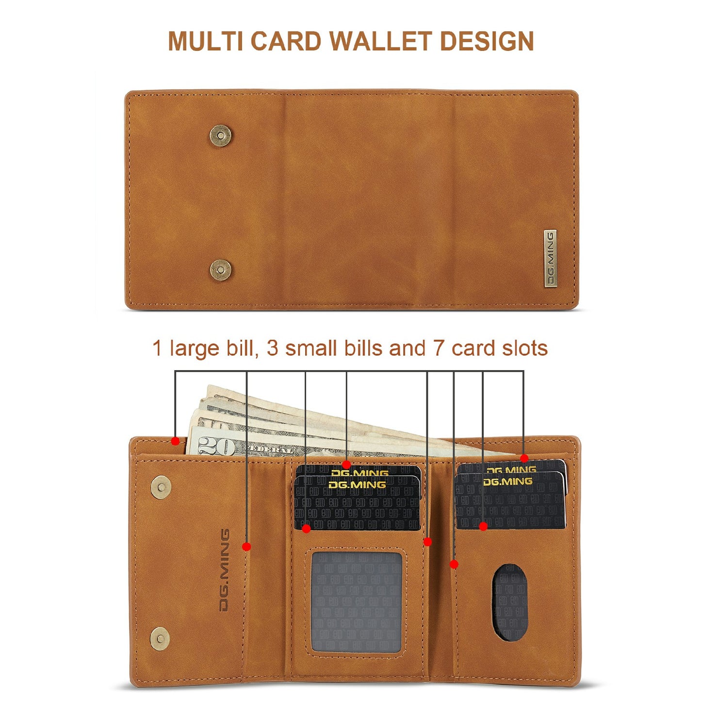 DG.MING M1 Series Magnetic Wallet Design Leather Coated Hybrid Phone Shell with Kickstand for Samsung Galaxy S20 Plus - Brown