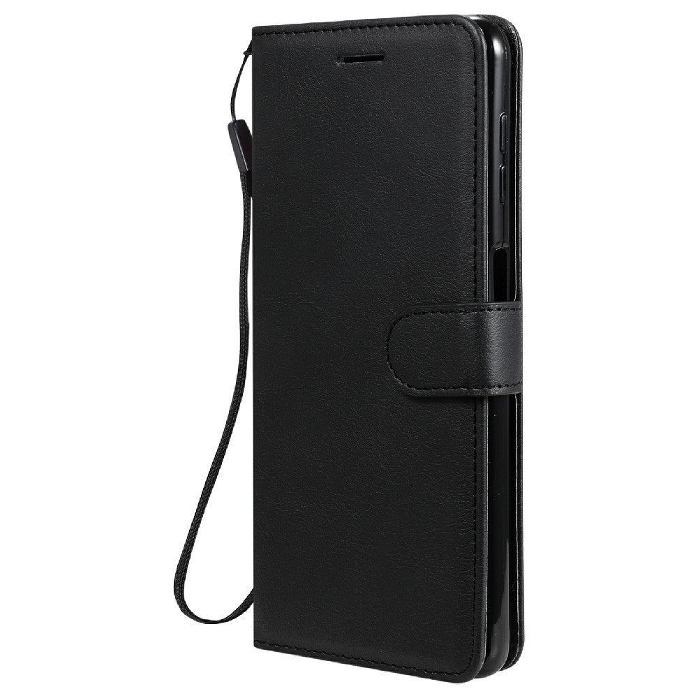 For Samsung Galaxy A32 5G / M32 5G Case Solid Color Leather Mobile Cover Wallet Stand with Strap - Black