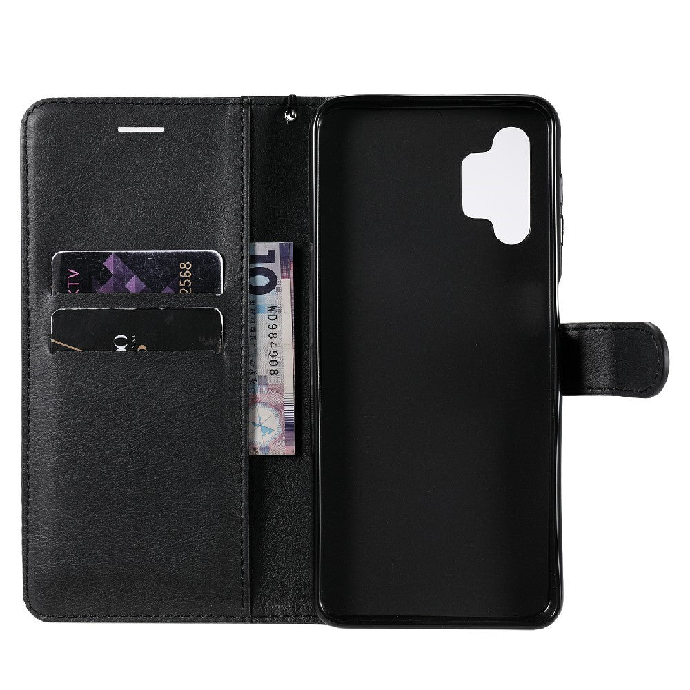 For Samsung Galaxy A32 5G / M32 5G Case Solid Color Leather Mobile Cover Wallet Stand with Strap - Black