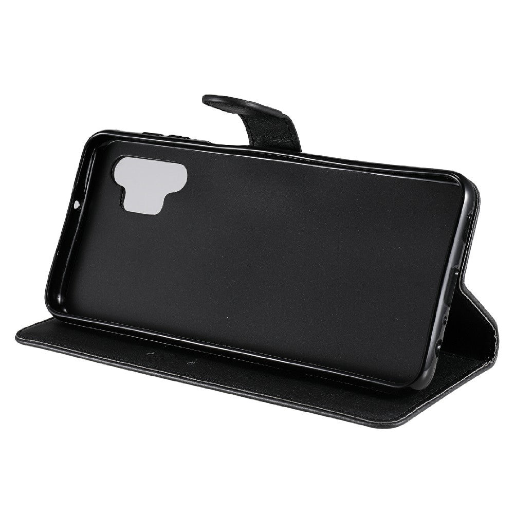 For Samsung Galaxy A32 5G / M32 5G Case Solid Color Leather Mobile Cover Wallet Stand with Strap - Black