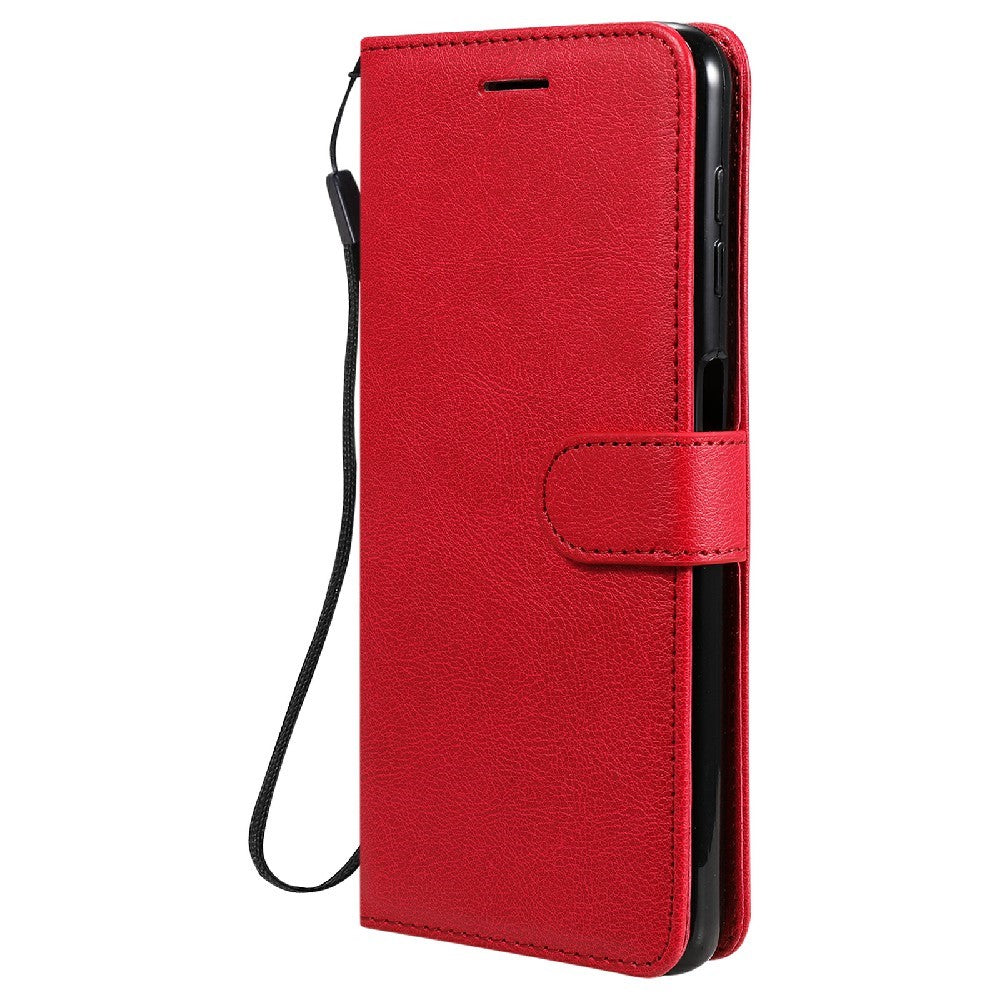 For Samsung Galaxy A32 5G / M32 5G Case Solid Color Leather Mobile Cover Wallet Stand with Strap - Red