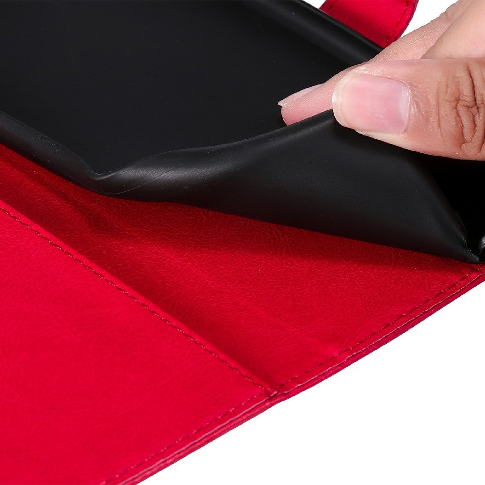 For Samsung Galaxy A32 5G / M32 5G Case Solid Color Leather Mobile Cover Wallet Stand with Strap - Red