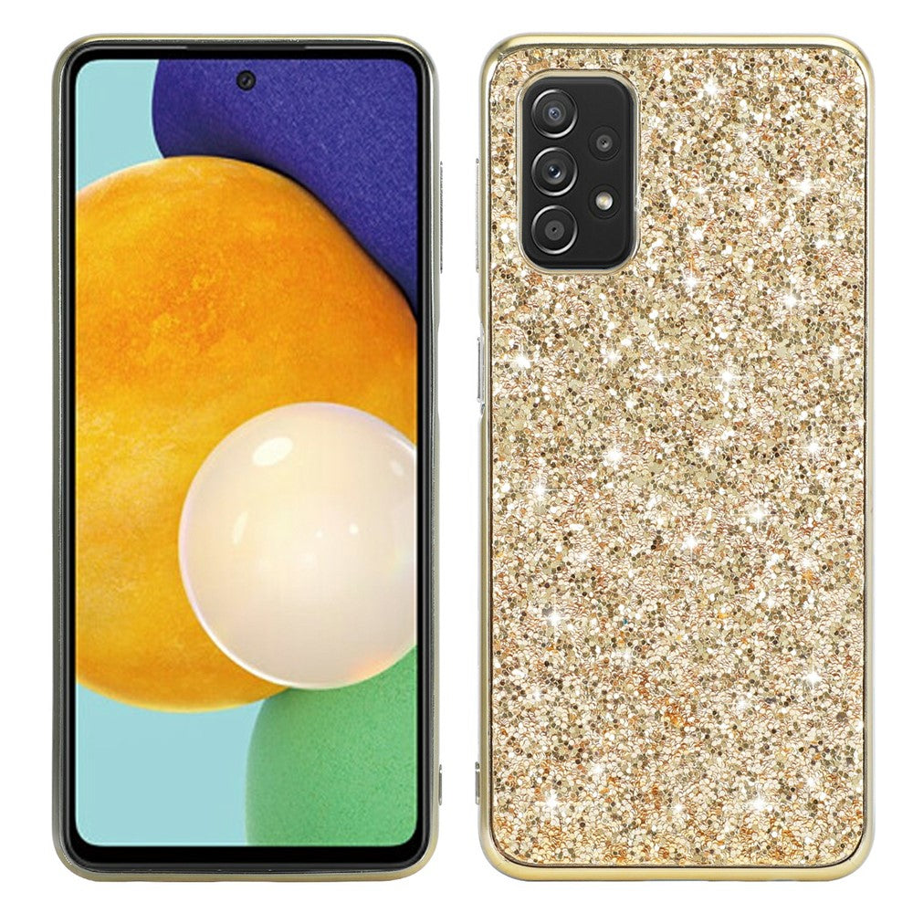 Shiny Sequins Design Plated TPU Frame + PC Drop-Resistant Hybrid Shell Case for Samsung Galaxy A32 5G/M32 5G - Gold