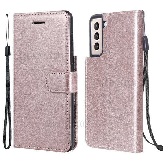 KT Leather Series-2 Wallet Stand Design Anti-Scratch TPU+PU Leather Phone Casing with Handy Strap for Samsung Galaxy S21 5G/4G - Rose Gold