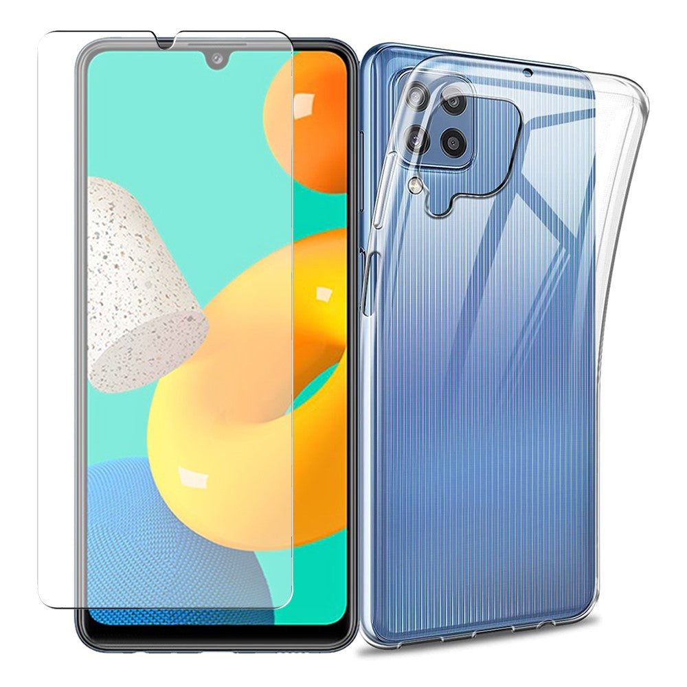 Soft TPU Bumper Shockproof Cases with Tempered Glass Screen Protector for Samsung Galaxy M32 (Global Version)
