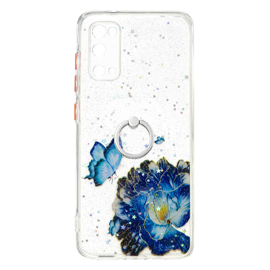 Soft TPU + Hard PC Back Cover Pattern Printing Precise Cutout Epoxy Case with Rotating Ring Kickstand for Samsung Galaxy S20 4G/S20 5G - Blue Butterfly