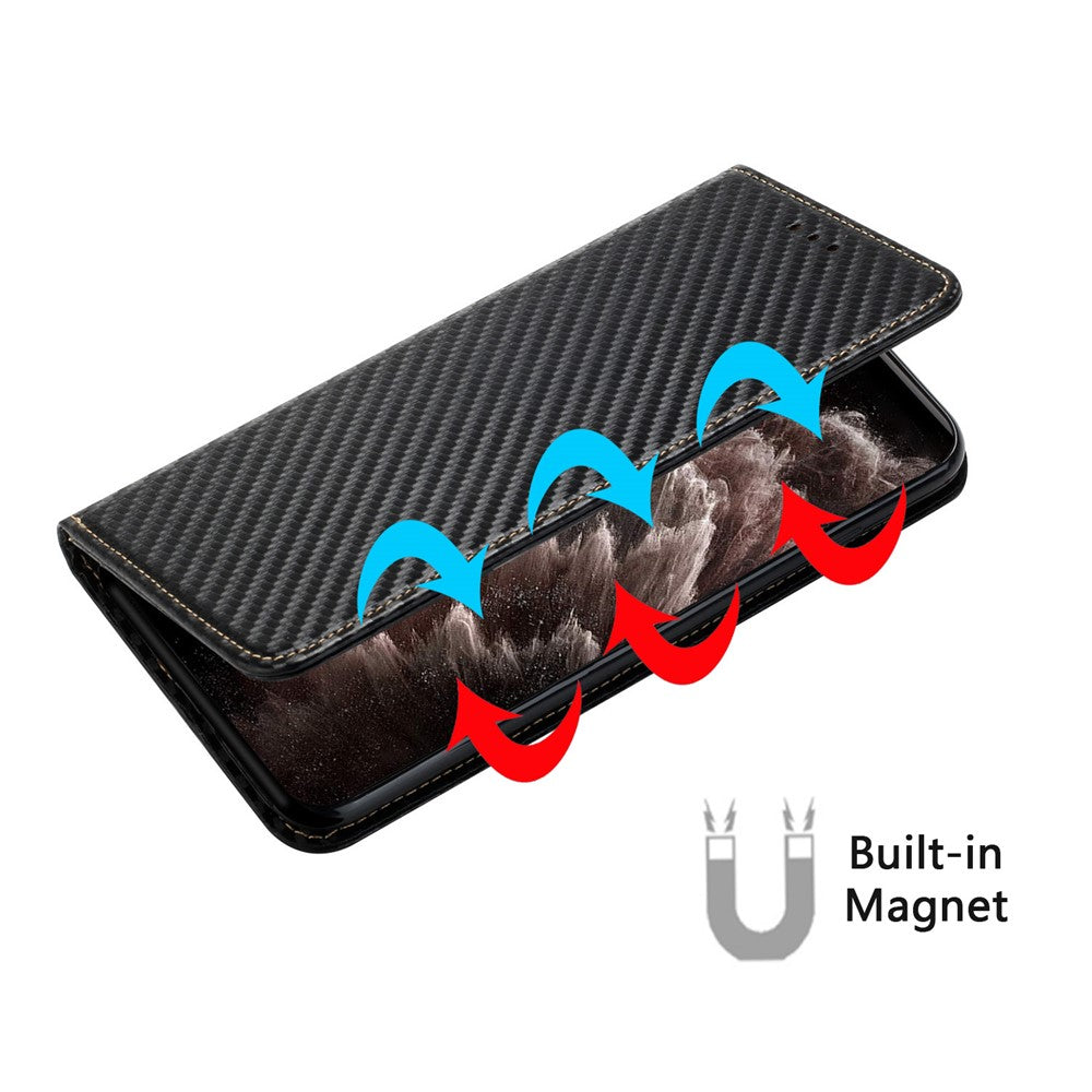 Carbon Fiber Texture Magnetic Closure Leather Cover Stand Case with Strap for Samsung Galaxy A32 5G/M32 5G - Black