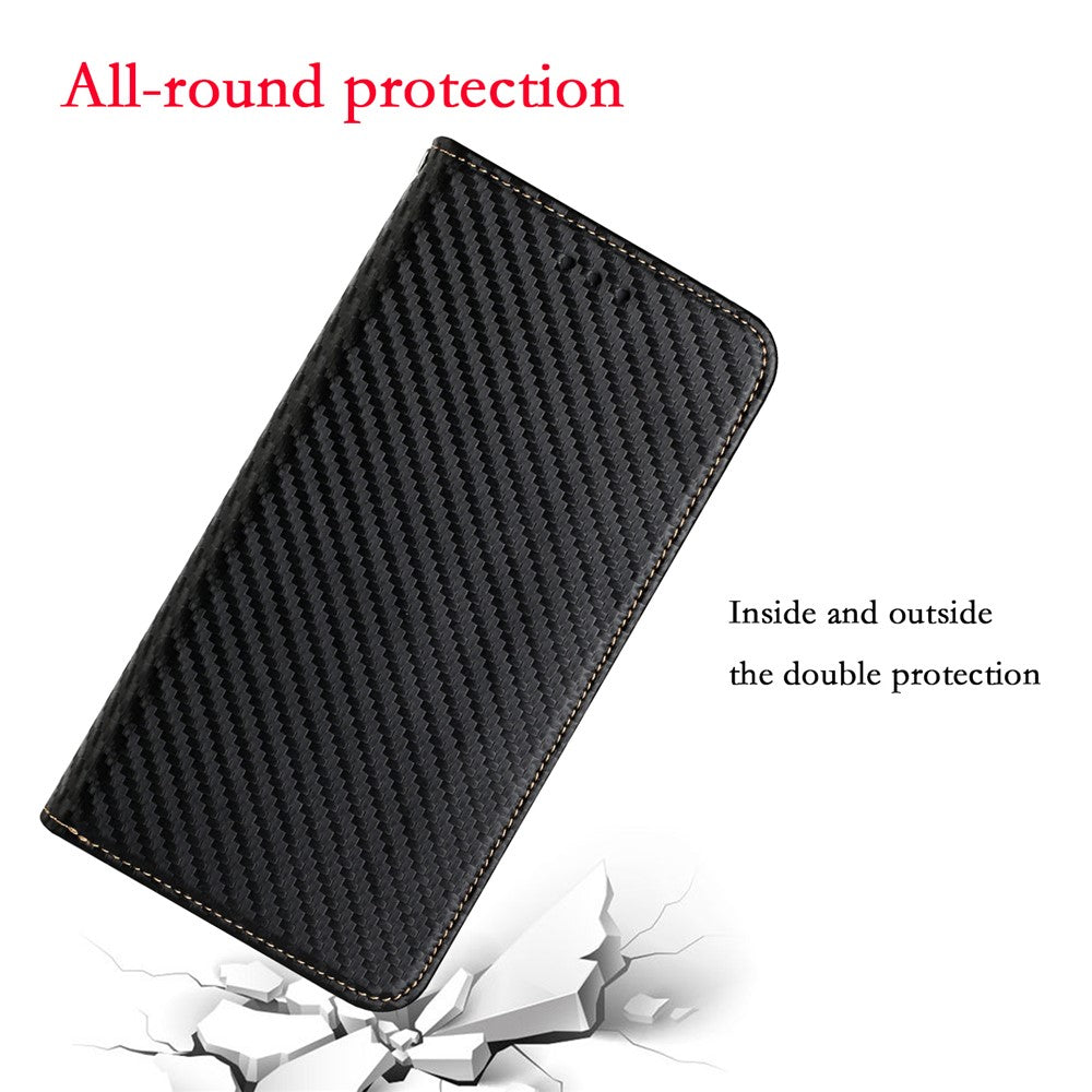 Carbon Fiber Texture Magnetic Closure Leather Cover Stand Case with Strap for Samsung Galaxy A32 5G/M32 5G - Black