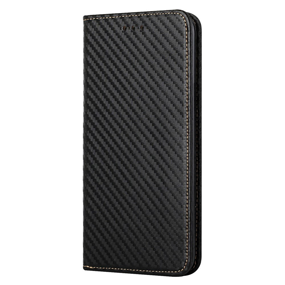 Carbon Fiber Texture Magnetic Closure Leather Cover Stand Case with Strap for Samsung Galaxy A32 5G/M32 5G - Black