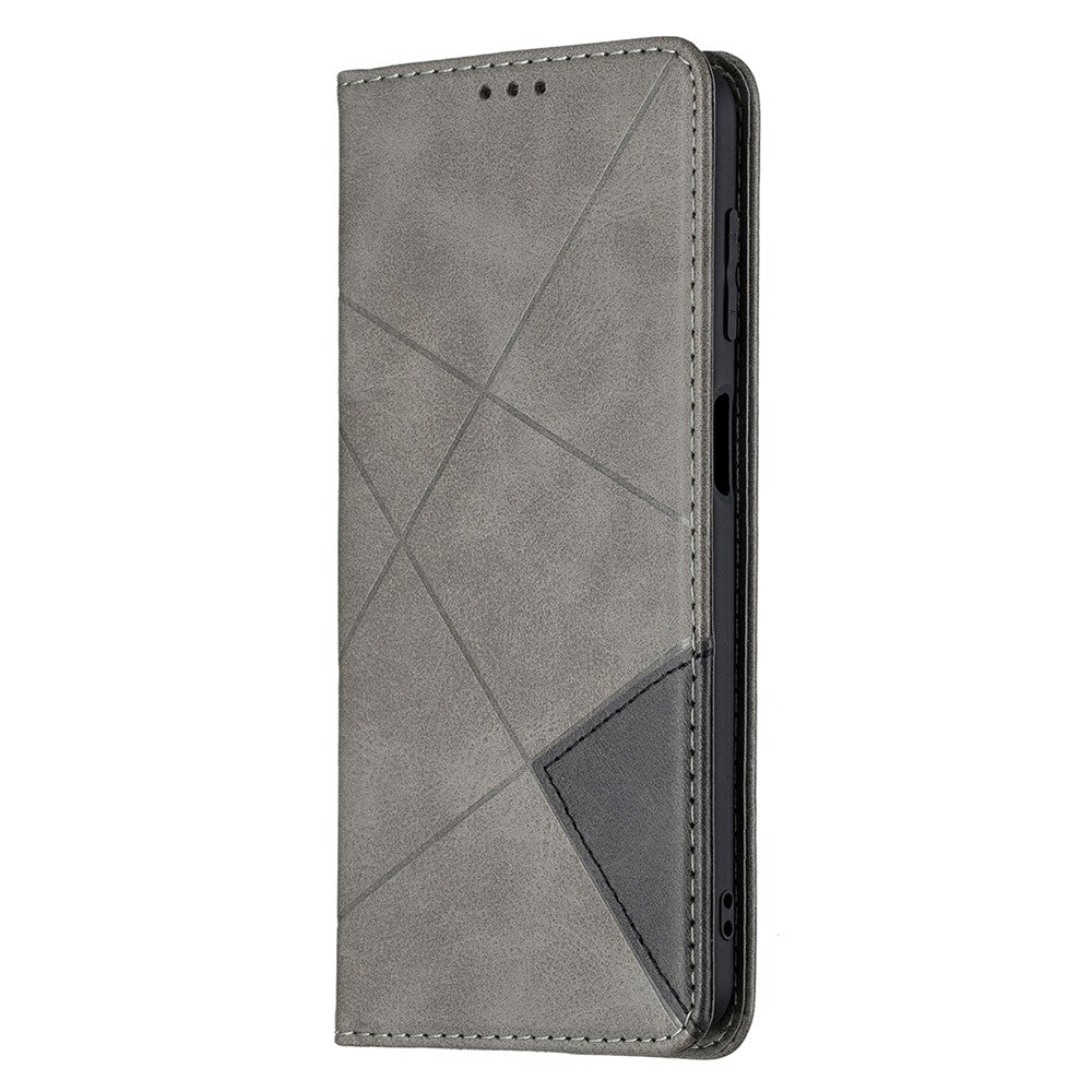 For Samsung Galaxy M32 (Global Version) Card Holder Design Rhombus-Like Imprinting Shock-Absorbed Leather Stand Case Shell - Grey