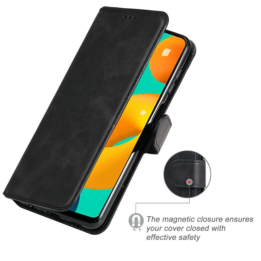 Classic Style Book-Style Flip Wallet Stand Design Leather Phone Case for Samsung Galaxy M32 (Global Version) - Black