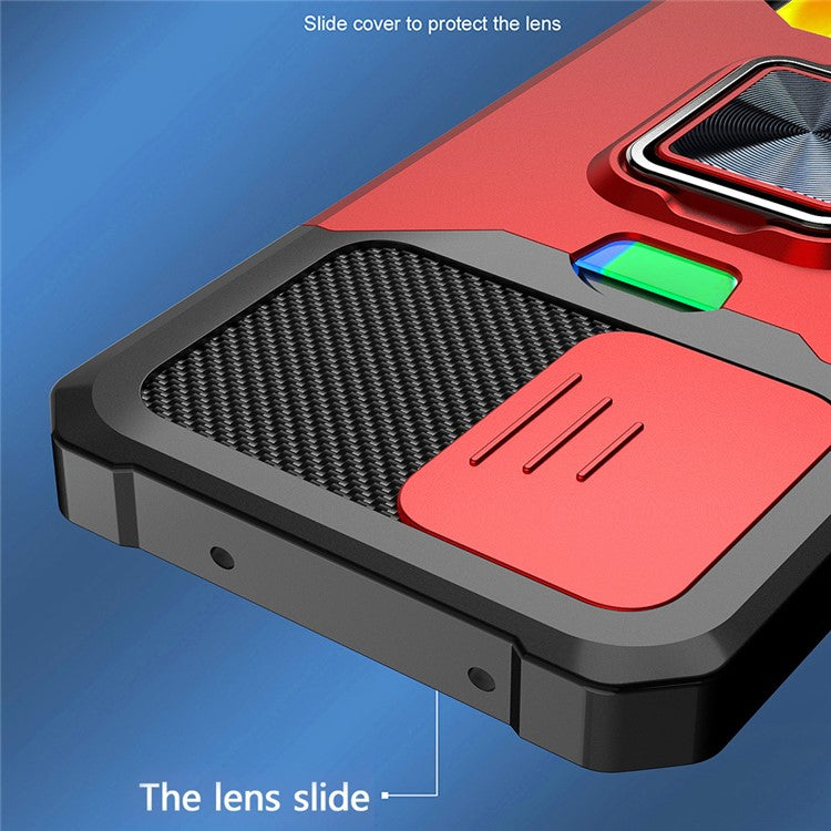 All-Inclusive Hybrid Phone Case Cover Shell with Camera Slider + Back Card Holder + Built-in Metal Sheet for Samsung Galaxy A52 4G/5G/A52s 5G - Rose Gold