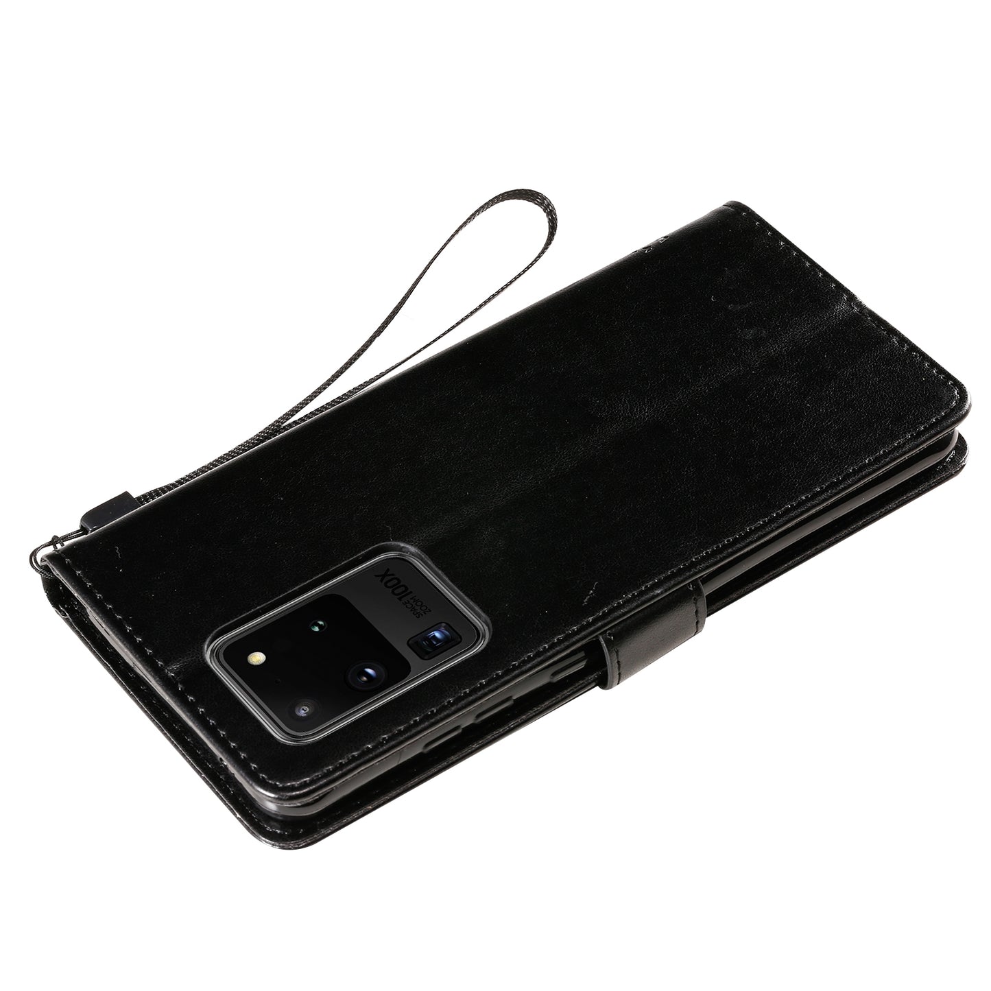 All-Inclusive KT Imprinting Flower Series-3 Cat and Tree Imprinting Wallet Stand Design Leather Cover + TPU Inner Phone Case for Samsung Galaxy S20 Ultra - Black