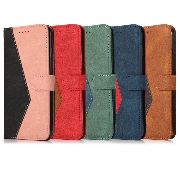 Color Splicing Design Leather Wallet Cell Phone Stand Cover Case with Lanyard for Samsung Galaxy S10 Plus - Blue/Green