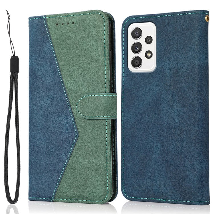 Shockproof Bi-color Splicing Stand Wallet Case Leather Shell for Samsung Galaxy A52s 5G/A52 4G/5G - Blue/Green